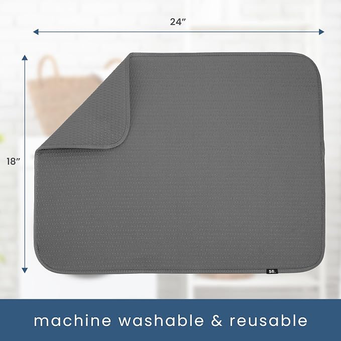 S&T INC. Dish Drying Mat XL, 18” x 24”, Absorbent Microfiber Kitchen Counter Mat - Image 7