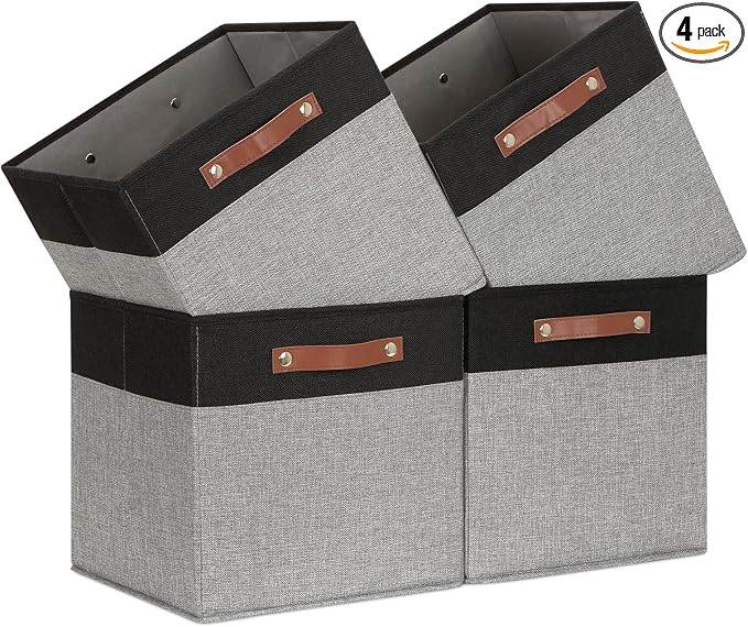 Temary 13 x 13 Storage Cubes Foldable Storage Cubes 4 Pack Canvas Storage Bin by TEMARY