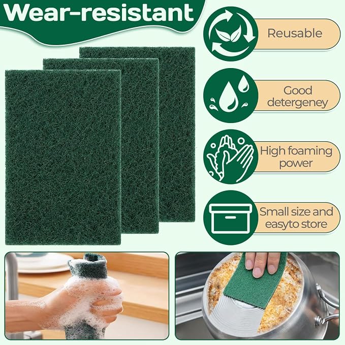 Heavy Duty Scouring Pad 10Pcs Scouring Pads Green Scrubbing Pads - Image 4