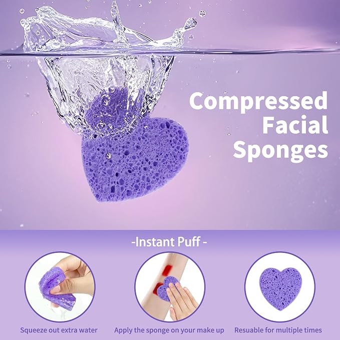 100-Count Compressed Facial Sponges, Heart Shape Face Sponge - Image 2