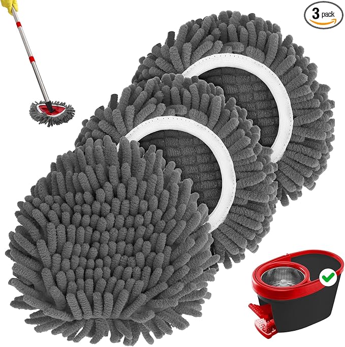 Baderke 3 Pack Chenille Mop Heads Replacements Compatible by Baderke