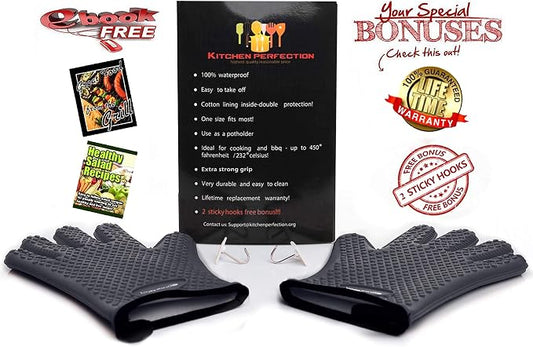 KITCHEN PERFECTION Silicone Smoker Oven Gloves -Extreme Heat Resistant BBQ - Image 2