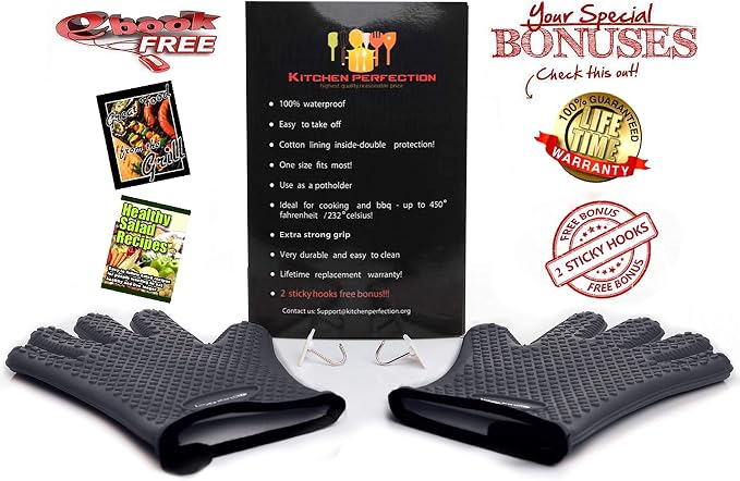 KITCHEN PERFECTION Silicone Smoker Oven Gloves-Extreme Heat Resistant BBQ - Image 2