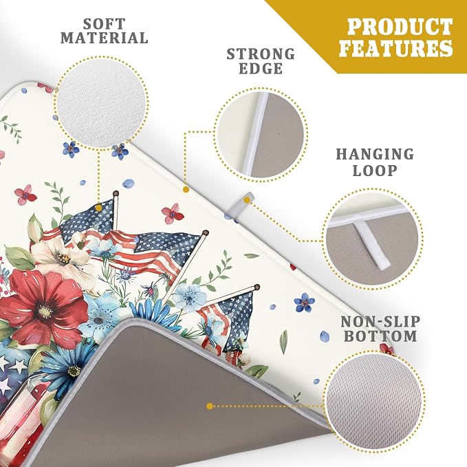 Giwawa American Patriotic Floral Dish Drying Mat Flower Vase Drainer Rack Mats - Image 4