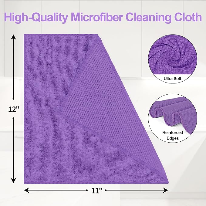 HOMERHYME Microfiber Cleaning Cloth, 12 Pack Purple Cleaning Rags, Reusable - Image 2