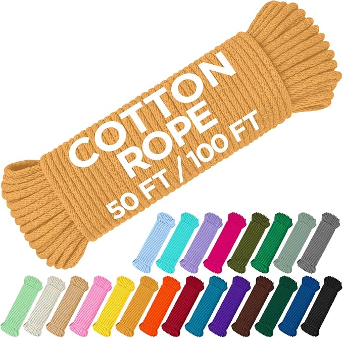 TECEUM Cotton Rope 3/16” – 50 FT – Strong All-Purpose Braided Rope – Natural by TECEUM