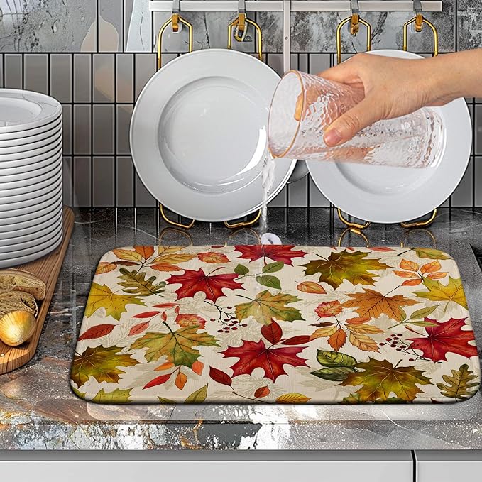 Fall Drying Mat for Kitchen Counter 16 x 18 Inch Maple Leaves Autumn - Image 5