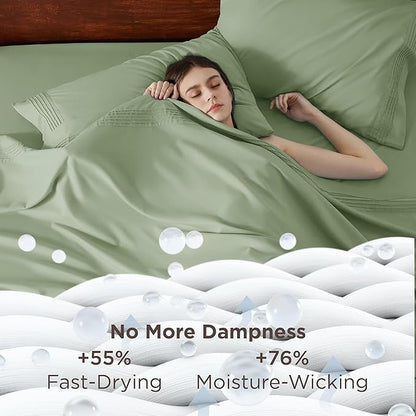 Bedsure Deep Pocket Full Size Bed Sheets Set - Fits Mattresses Up to 21 Inches Thick - 4 Piece GentleSoft Bed Sheets, Moisture Wicking, Cooling Bedsheet & Pillowcases, Easy & Secure Fit, Light Green