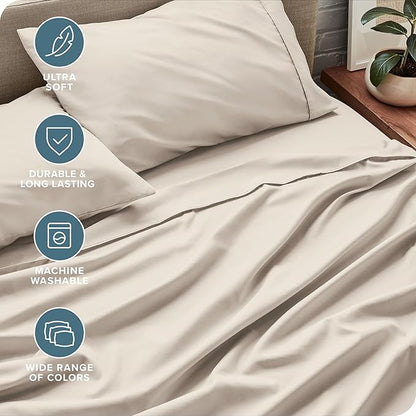 Bare Home California King Sheet Set - 1800 Ultra-Soft Microfiber Bed Sheets - Double Brushed - Deep Pockets - Easy Fit - 4 Piece Set - Bed Sheets (Cal King, Wheat)