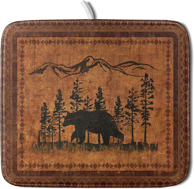 Forest Bear Dish Drying Mat 16x18 Inch Rustic Cabin Washable Microfiber by Giwawa