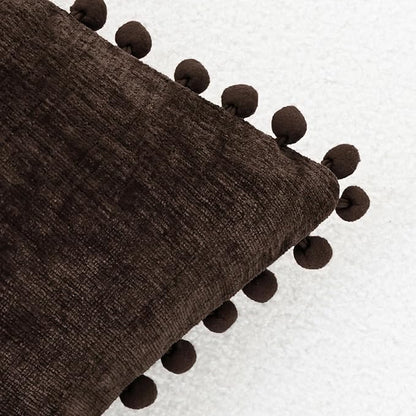 CaliTime Throw Pillow Covers Decorative 16 X 16 Inches Pack of 2 Cozy Solid Dyed Soft Chenille Cushion Cases with Pom Poms for Couch Sofa Bed Living Room Home Coffee