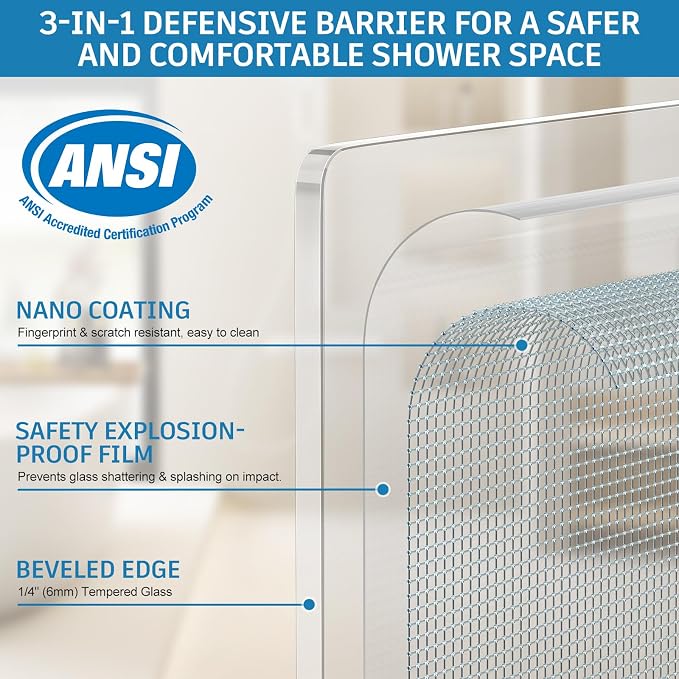 Frameless Shower Door, 56-60" W x 72" H Double Sliding Shower Doors, 1/4" Thick - Image 4