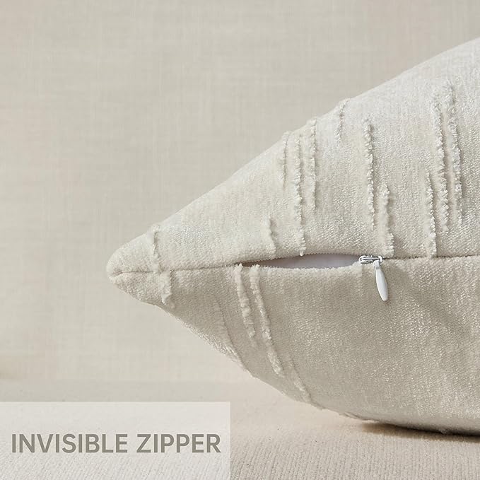 Set of 2 Soft Textured Throw Pillow Covers 16x16, Invisible Zipper Neutral Cushion Cases, Easy - Care Decorative Farmhouse Decor for Living Room Couch (White, 16" x 16" (Pack of 2))