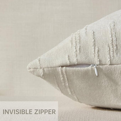 Set of 2 Soft Textured Throw Pillow Covers 18x18,Invisible Zipper Neutral Cushion Cases, Easy - Care Decorative Farmhouse Home Decor for Living Room Couch (White, 18" x 18" (Pack of 2))