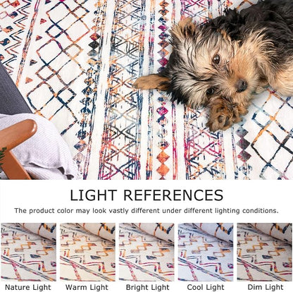 KUTA Moroccan Rugs for Entryway, 2x3 Multi-Color Area Rug Non-Slip Washable Small Indoor Door Mat, Ultra Soft Vintage Geometric Low-Pile Floor Carpet for Entrance, Kitchen