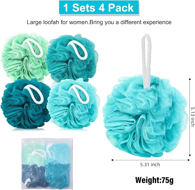 Loofah for Women 75g 4 Pack, Bath Sponge Soft Mesh Shower Puff Loofah Sponge - Image 3
