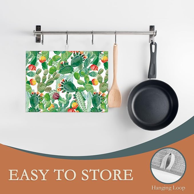 Green Cactus Dish Drying Mat, Tropical Plant Drying Rack Pad Countertop Dishes - Image 3
