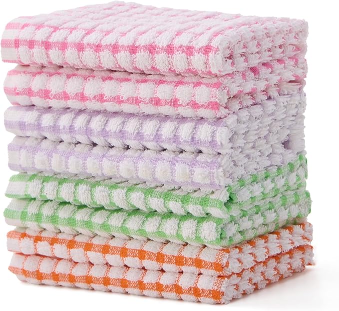 Egles 8 Packs Kitchen Dishcloths 12x12 Inches 100% Cotton Kitchen Dish Cloths by Egles