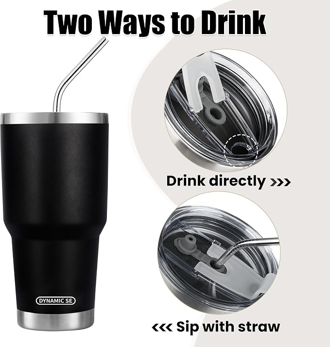 D·S 30 oz Black Tumbler Stainless Steel Double Wall Vacuum Insulated Mug - Image 3