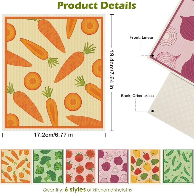 6 Packs Swedish Paper Cloths for Kitchen, Reusable Paper Towels Washable Dish - Image 2