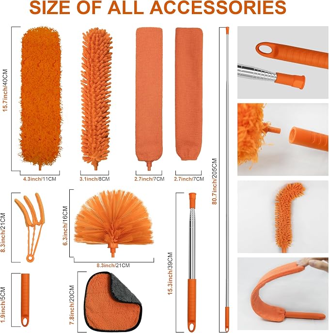 JEHONN Cobweb Duster with Extension Pole 96 inches, Telescoping Dusting Kit - Image 7