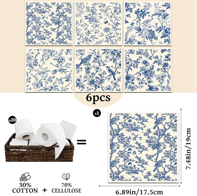 Blue Floral Swedish Dishcloths for Kitchen, 6 Pack Blue Whihe Floral Swedish - Image 2