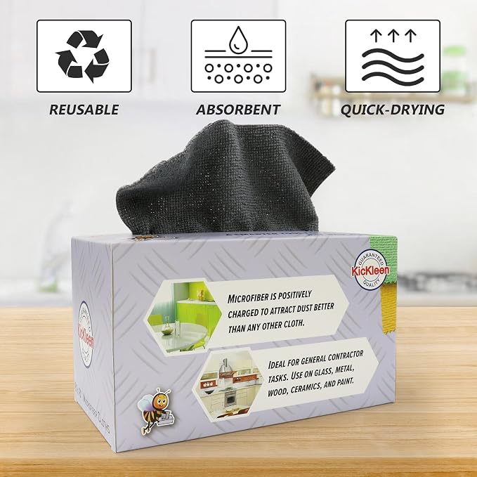 Microfiber Cleaning Cloth, Lint-Free Shop Towels Reusable, Bulk Rags in a Box - Image 4
