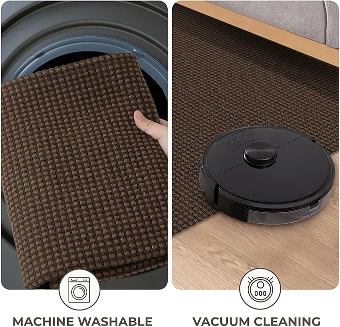 KOZYFLY Runners for Hallways 2x10 ft Washable Kitchen Runner Non Slip Rubber Backed Hallway Rugs Cotton Entryway Runner Rug Floor Carpet for Indoor Hall, Backdoor, Kitchen, Reddish Brown/Coffee