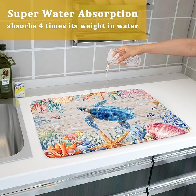 Sea Turtle Dish Drying Mat 18x24 inch Tropical Ocean Fast Dry Absorbent - Image 7