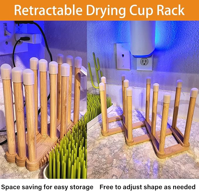 Bamboo Retractable Bottle Drying Rack Cup Dish Drying Racks, Sports Water - Image 3