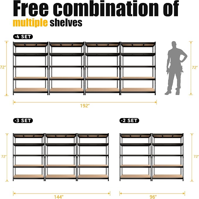 PrimeZone 3 Pack Storage Shelves 48" x 24" x 72", 5 Tier Adjustable Garage - Image 8