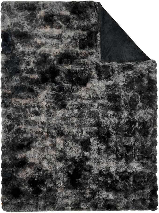 Lotus Karen Faux Fur Blanket Tie-Dye Dark Gray Twin Size - Big Bubble Rabbit Fluff Throw for Couch Small Fluffy Fuzzy Cozy Thick Furry Plush Shaggy Blankets 60x80 Inches