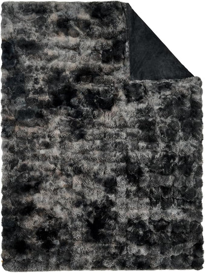 Lotus Karen Faux Fur Blanket Tie-Dye Dark Gray Twin Size - Big Bubble Rabbit Fluff Throw for Couch Small Fluffy Fuzzy Cozy Thick Furry Plush Shaggy Blankets 60x80 Inches