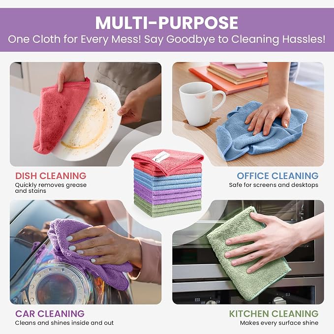 Microfiber Cleaning Cloth, 100 Pack Assorted Color Cleaning Rags - Image 5