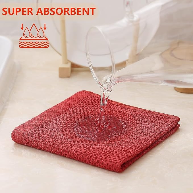 Kitinjoy 100% Cotton Kitchen Dish Cloths, 8 Pack Waffle Weave Ultra Soft - Image 4