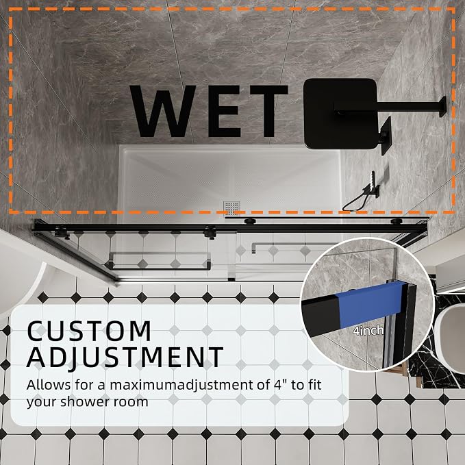 56-60" W x 74" H Frameless Shower Door, Double Sliding Shower Door - Image 8