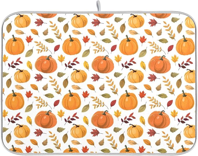 Fall Pumpkin Pattern Dish Drying Mat by Wamika