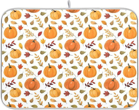 Fall Pumpkin Pattern Dish Drying Mat by Wamika
