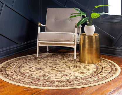 Unique Loom Voyage Collection Traditional Oriental Classic Intricate Design Area Rug (6' 0 x 6' 0 Round, Ivory/Gold)