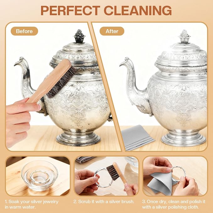 4 Pcs Horsehair Silver Cleaning Dauber Brushes Sterling Detail Polish - Image 5