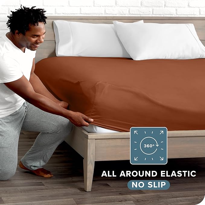 Bare Home Fitted Bottom Sheet Twin Size - Premium 1800 Microfiber - Ultra-Soft Hotel Luxury - Deep Pocket - Durable and Long Lasting (Twin, Terracotta)