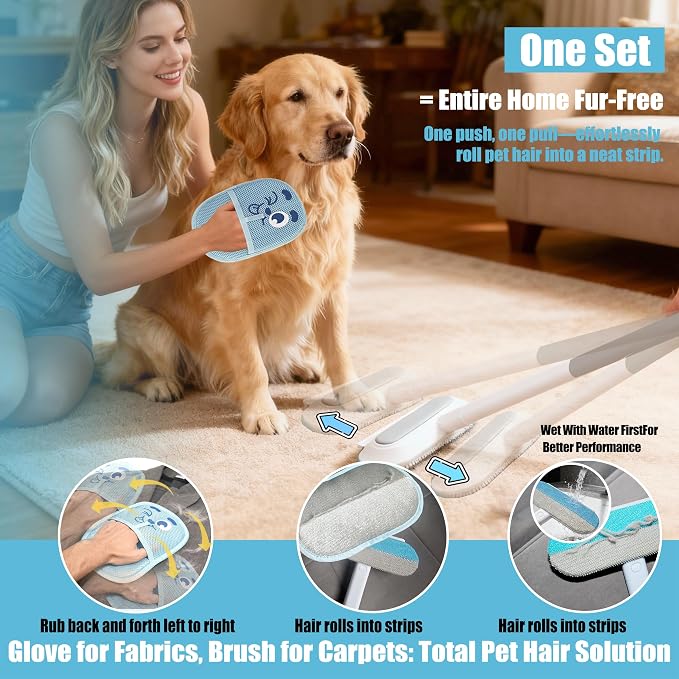 Magic pet Hair Remover Set for Dogs & Cats, Includes 4-in-1 Extended Handle - Image 3