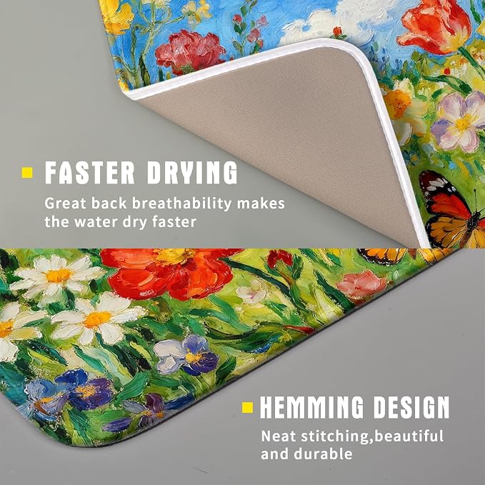 Floral Dish Drying Mat for Kitchen Counter 16x18 Spring Summer Theme Colorful - Image 3