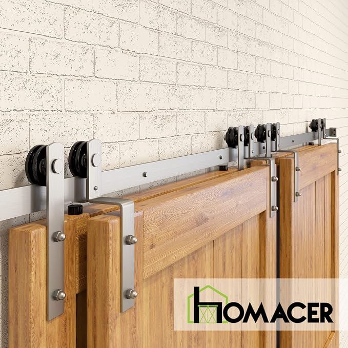 Homacer Brushed Nickel Single Track Bypass Sliding Barn Door Hardware Kit - Image 6