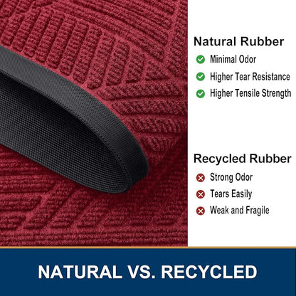 Smiry Front Door Mat Outside Entrance, Heavy Duty Sturdy Natural Rubber Doormat, Trap Dirt and Moisture, Easy Clean Low Profile Mats for Indoor Outdoor Entry, Irregular Triangle (47x24, Wine Red)