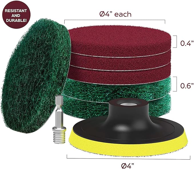 4 Inch Drill Powered Brush Tile Scrubber Scouring Pads, 6 Scrubbing Pads - Image 2