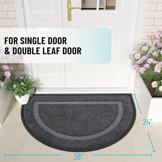 OLANLY Half Circle Door Mat Indoor Outdoor Entrance Welcome, Waterproof - Image 3