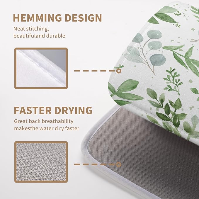 Summer Sage Green Leaves Dish Drying Mat Spring Eucalyptus Leaf Kitchen Dish - Image 3