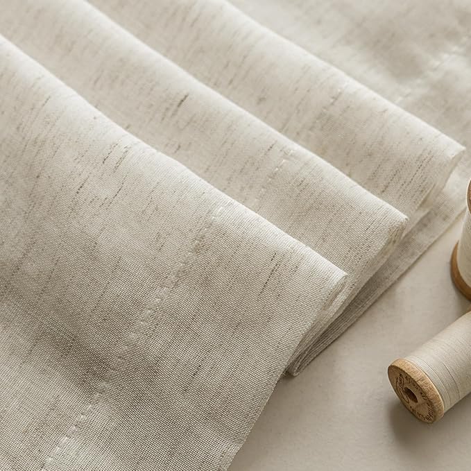 Anmao Flax Linen Curtains for Living Room 108 Inch Length 2 Panels Set, Light Filtering Sheer Window Curtain Drapes for Bedroom with Nickel Grommet, 52 Inch Wide Each Panel, Linen Color