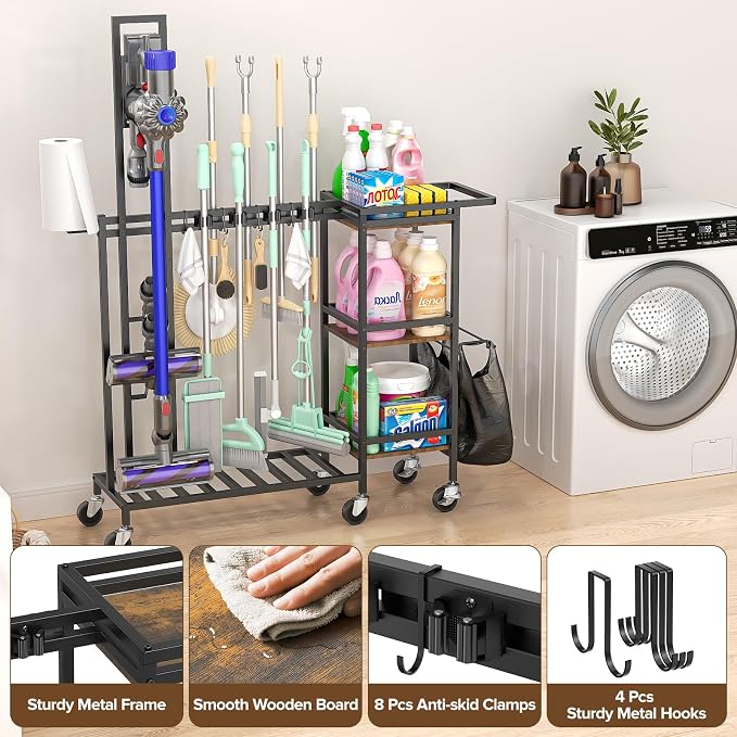 Housolution Cleaning Utility Cart on Wheels, Vacuum Stand Compatible - Image 4